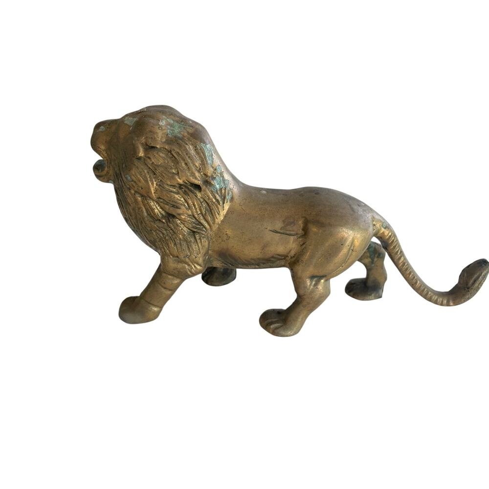 Vintage Solid Brass MCM Heavy Roaring Lion Figurine